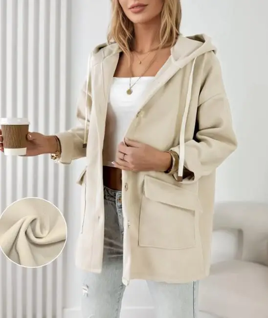 سترة نسائية بغطاء للرأس وبسيطة وجيوب كبيرة ورباط للتنقل سترة واقية بتصميم كاجوال فضفاض #5