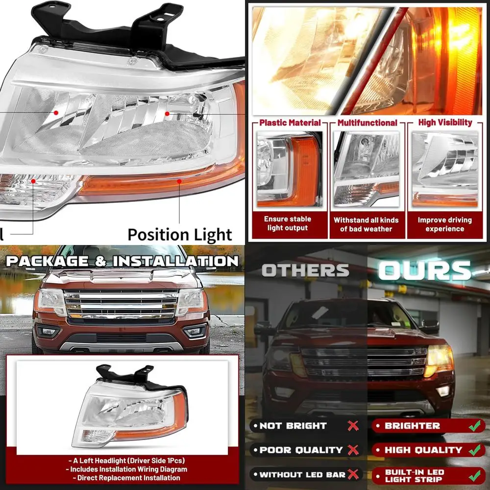 

Left Headlight w/LED Indicator Compatible with 2015 2016 2017 Ford Expedition Replacement for FO2502346 Headlamp Front Light Lam