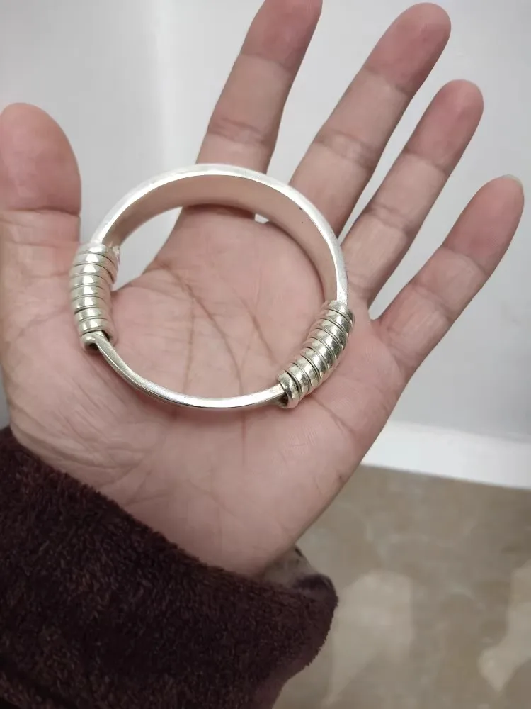 سوار سميك مطلي بالفضة واسع السطح للنساء ، سوار على الطراز العرقي ، غير رسمي وعتيق ، مجوهرات راقية للعشاق #2