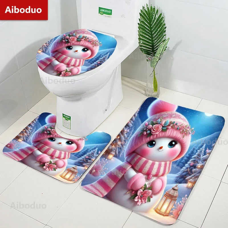 

Cartoon Snowman and Penguin Bathroom 3Pcs/set Mats Home Flannel Winter Decorate Accessories Floor Rug Toilet Cover 40*60/50*80CM