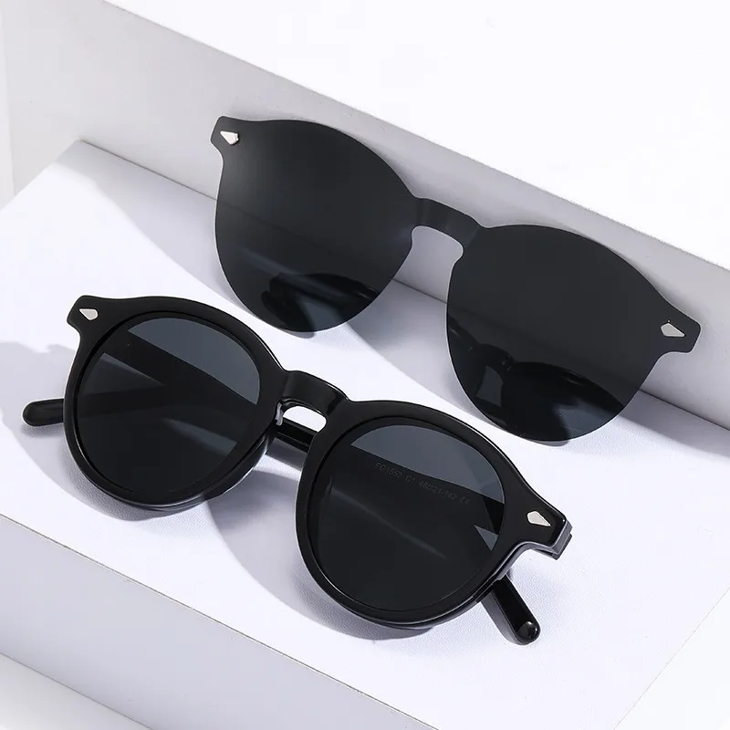 Custom Myopia Prescription 2 in 1 Sunglasses Men Magnet Sunglass UV400 Clip On Sun Glasses Eyeglasses Frame Woman 0 -0.5 TO -6