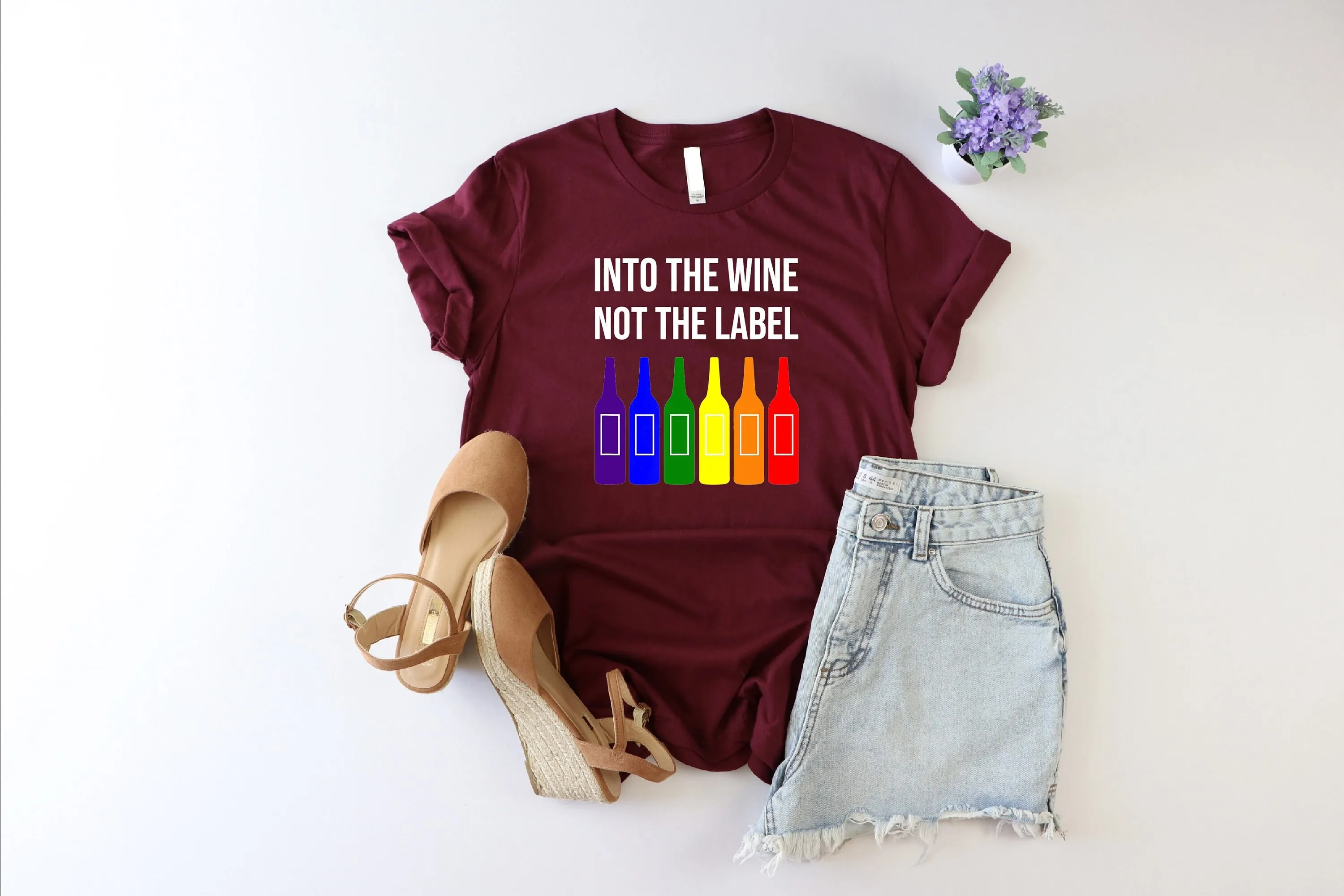 Into The Wine Not Label T Shirt Pride Flag LGBTQ EvenT Pansexual Bottles Funny Queer