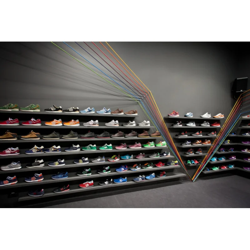 (customized)Commercial Chain Store Slat Wall Shoe Display Store Fixtures Slatwall Shoe Display U Fashion Shoe Shops