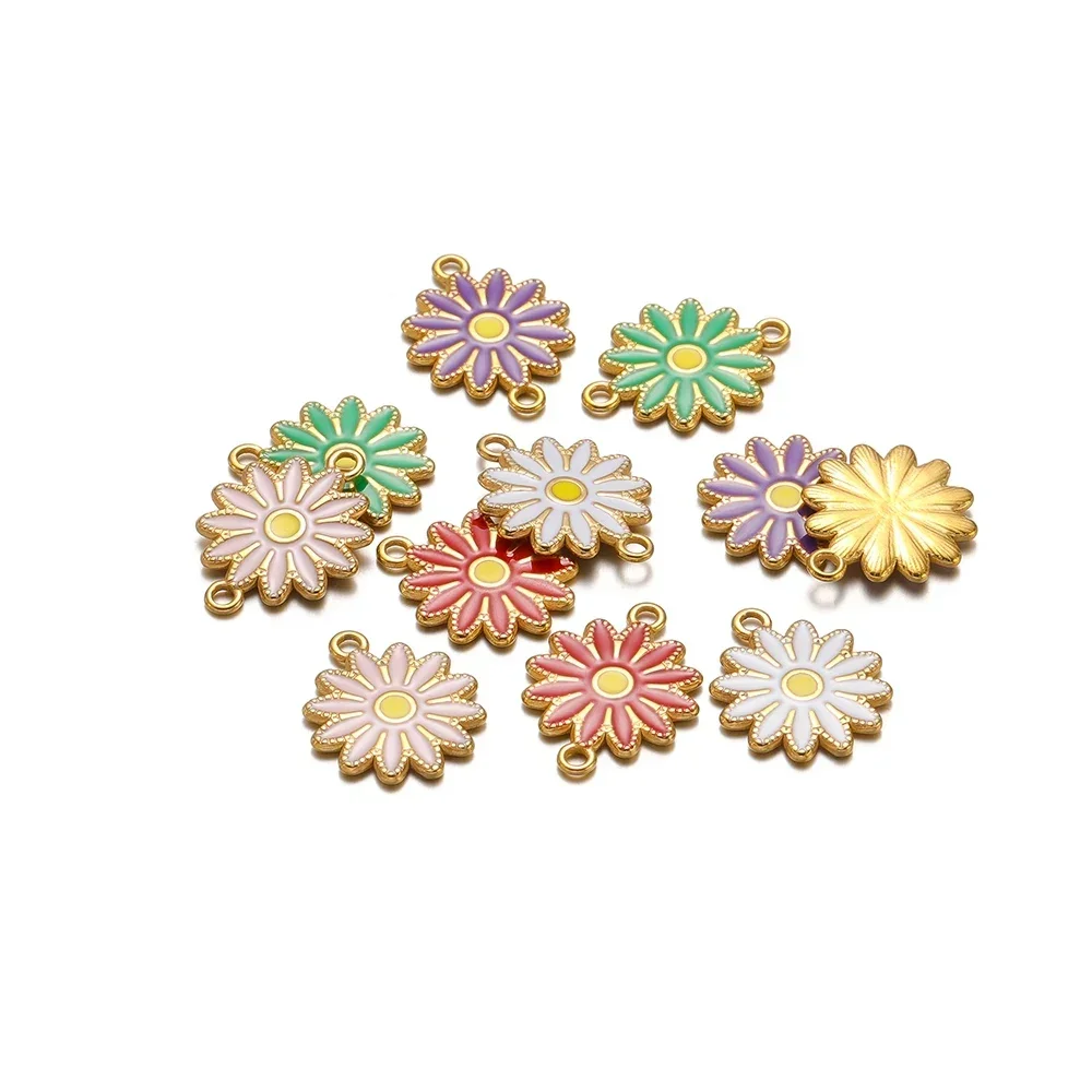 5 adet Paslanmaz Çelik Oyma Çiçek Takılar Emaye Çiçekler Kolye Kolye Konnektörleri DIY Takı Kadınlar için Küpe Malzemeleri