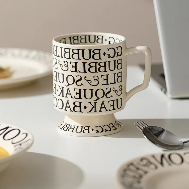 LingAo   INS wind High appearance Level household ceramic French Alphabet Bowl and Dish dinnerware Set
