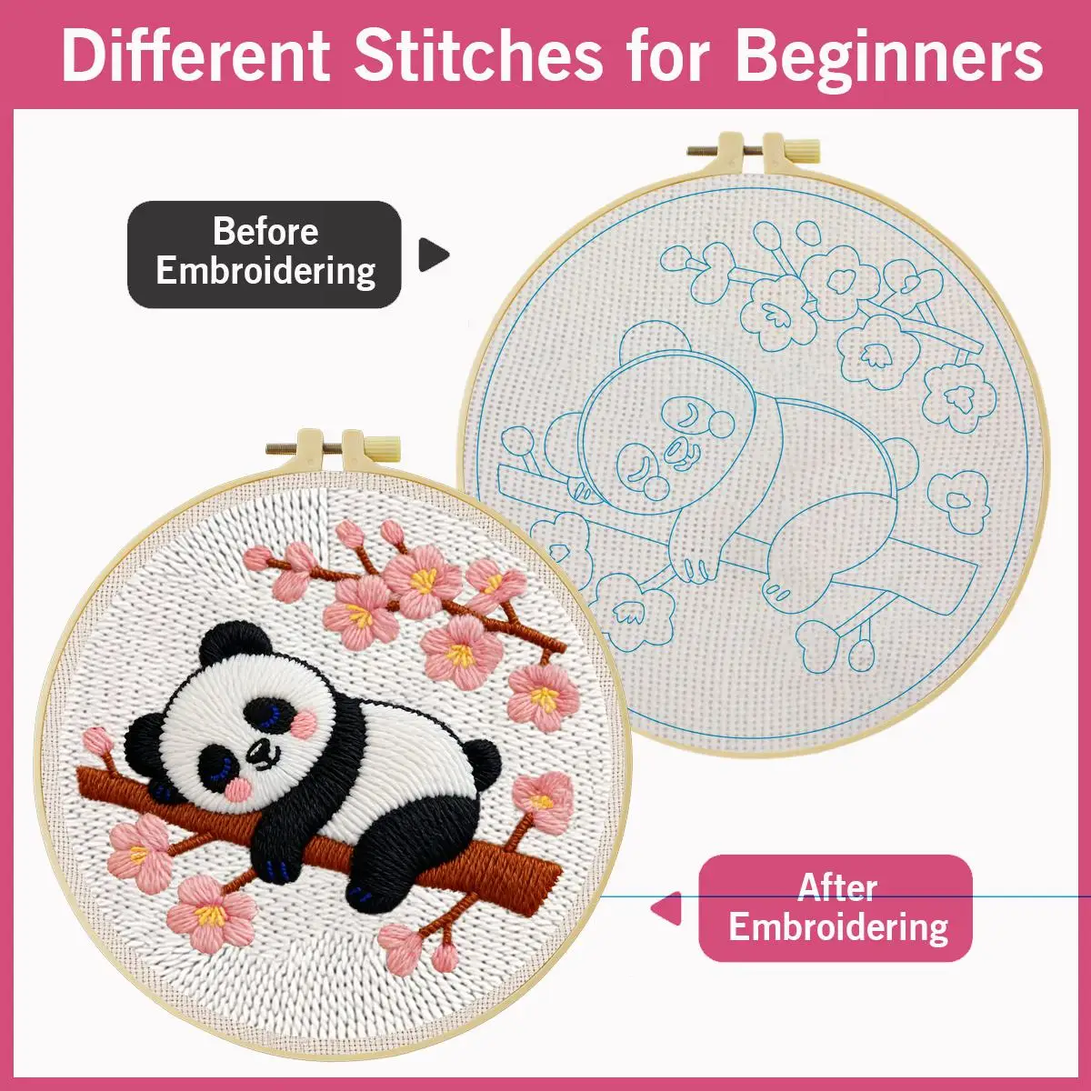 20X20CM/7,87 Zoll Panda Punch Needle Stickerei-Set, Stickerei-Kit, Gestrickte Stickerei, DIY Handgemachtes Geschenk, Bastelbild – Detail 5