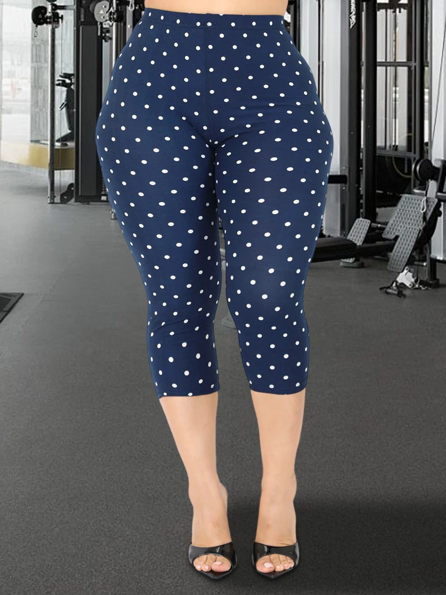 女性の花柄ハイウエストカプリレギンス伸縮性のあるクロップドパンツオフィスジムやカジュアルなお出かけに