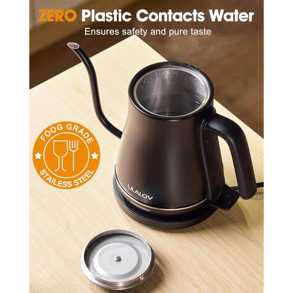 Electric Kettle 1L Gooseneck Water Kettle Quick Heating for Pour Over Coffee & Tea, Stainless Steel Hot Water Boiler with Auto