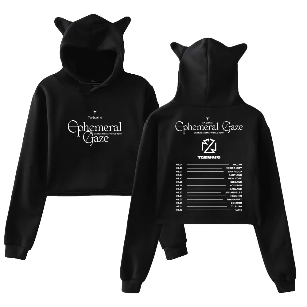 

Kpop Taemin Ephemeral Gaze World Tour 2025 Hoodie Cat Ears Hooded Sweatshirts Long Sleeve Crop Top Women Trendy Streetwear