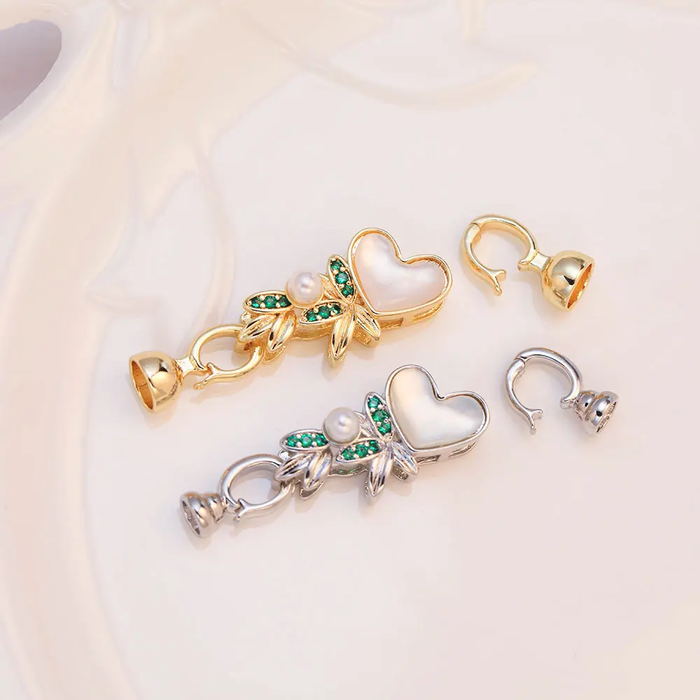 1 Piece Copper Gold-plated Shell Love-finishing Button DIY Pearl Necklace Connection Buckle Accessories Jewelry Making Materials