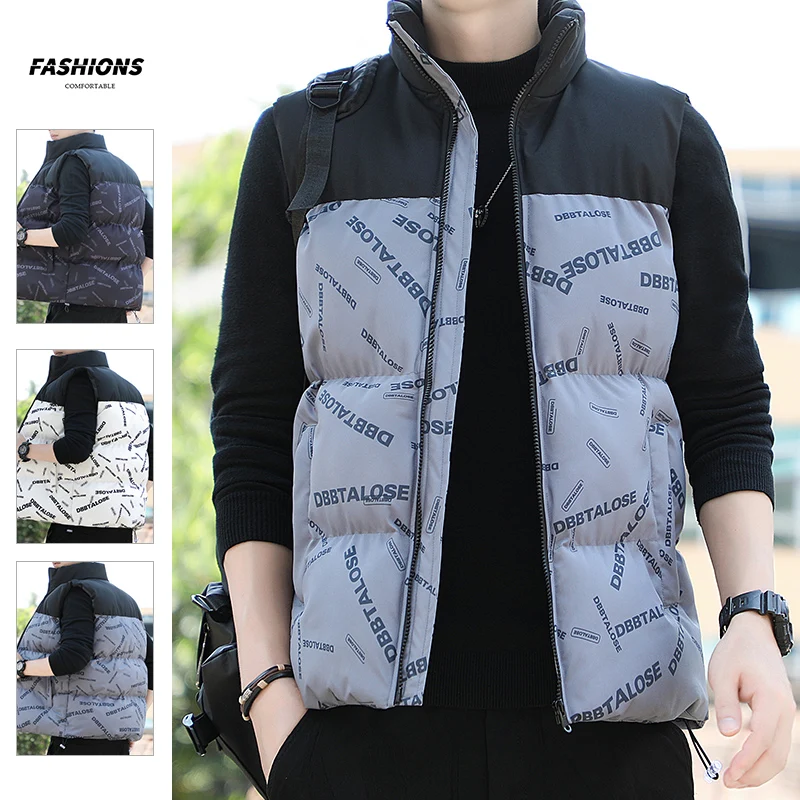 

Down cotton vest men's autumn and winter new warm jacket with thick velvet cotton coat for wearing sleeveless camisole vest