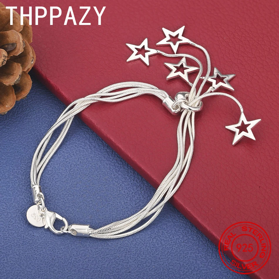 

THPPAZY 925 Sterling Silver Star Bracelet Snake Chain High Quality Cute Versatile Jewelry Gift Engagement Wedding Party Men Gift