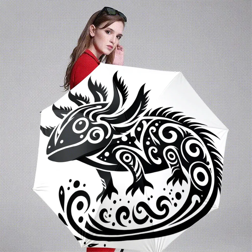Tribal Style Lizard with Swirls and Patterns Umbrella Design Portable Folding Umbrella, Gift for Family And Friends