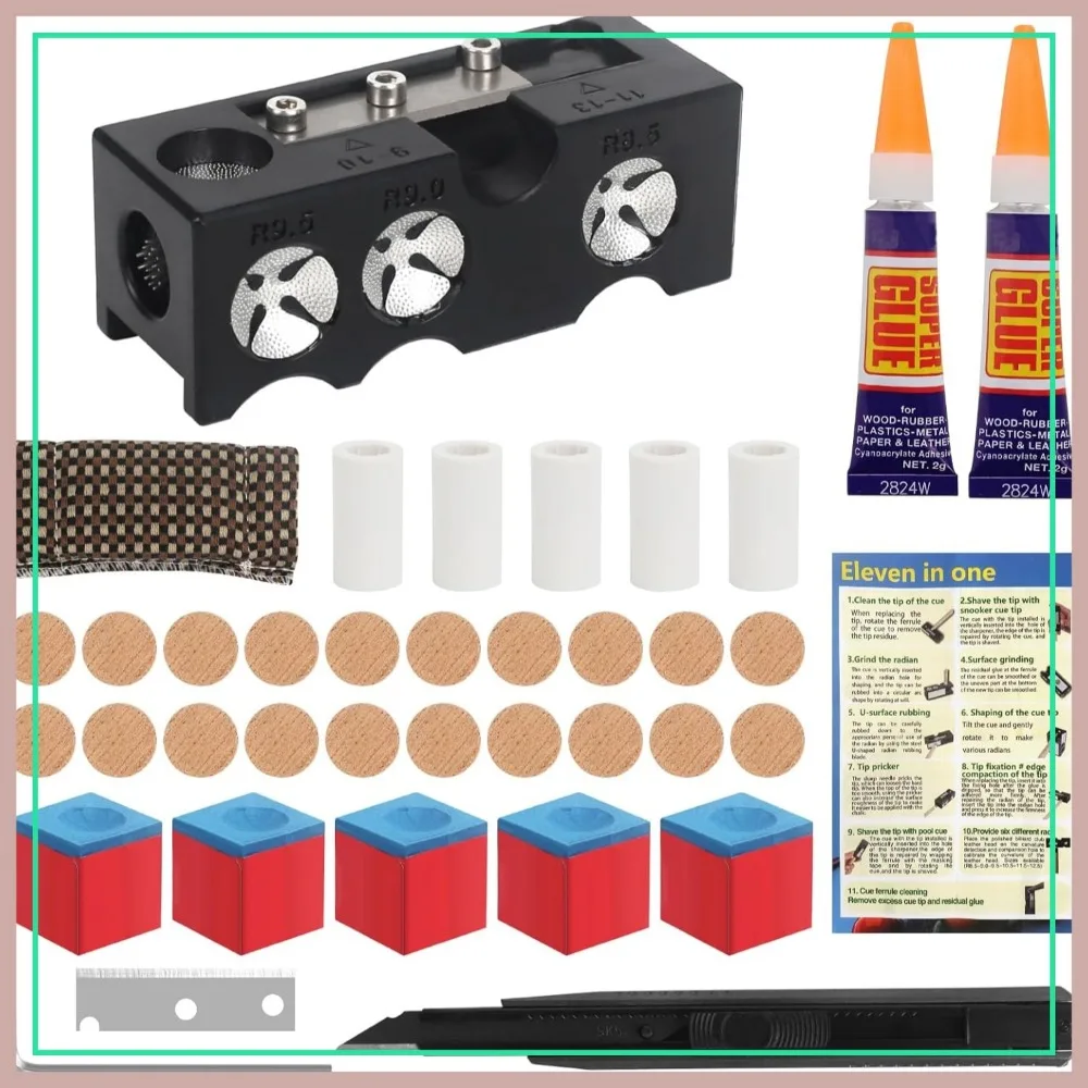 

11-in-1 Pool Cue Tip Replacement Kit with 20 Tips & 5 Chalks