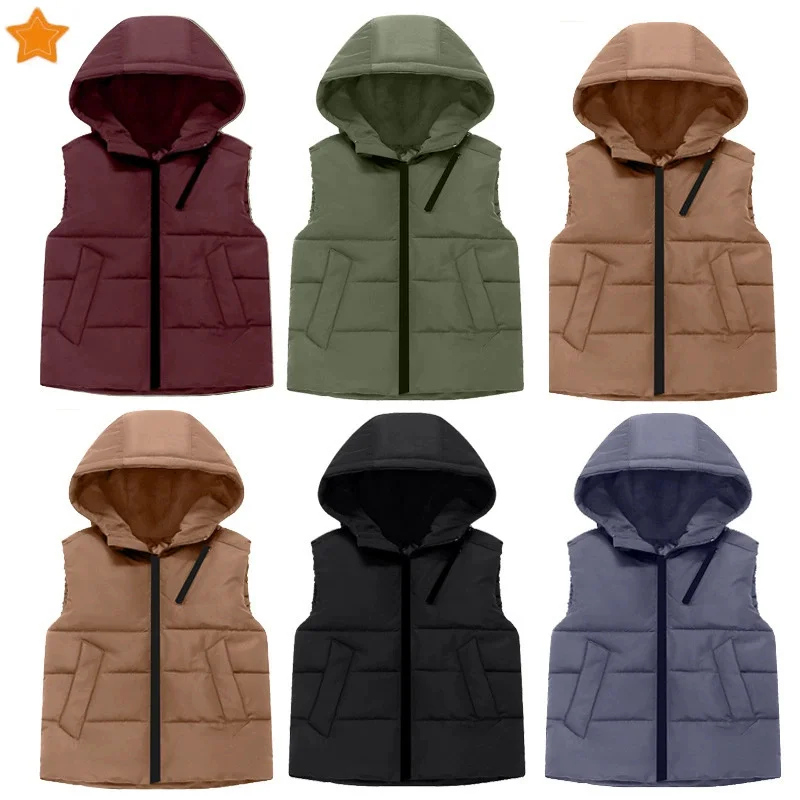 

Kids Girls Waistcoat Sleeveless Outerwear Winter Warm Hooded Vest Children Boys Coats Vest Cotton-padded Jacket 3-10 Years