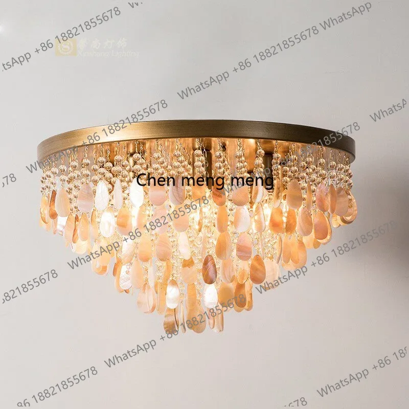 

Креативная французская хрустальная лампа для столовой, гардеробной, американский простой светильник с декором в виде ракушки для спальни, потолочный светильник.