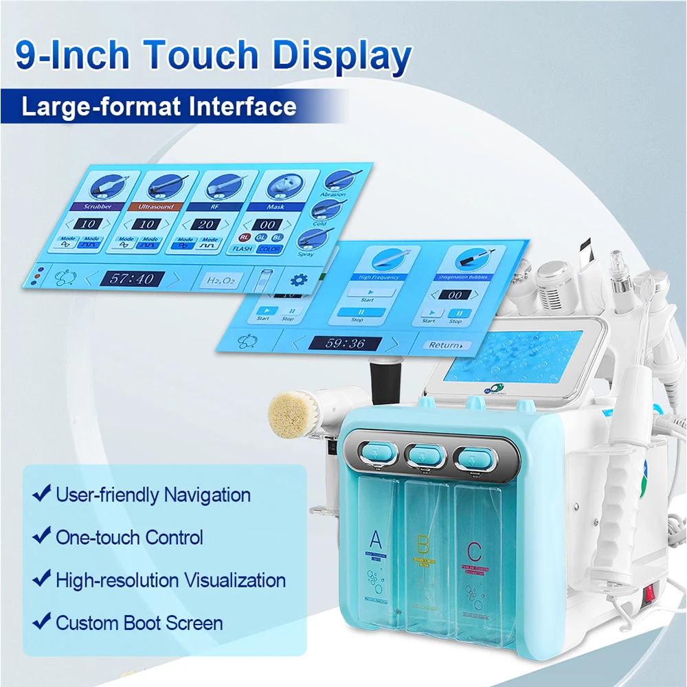 CE-geprüftes 9-in-1 H202 Small Bubble Oxgan Gesichtsgerät, Reinigung des Gesichts, Vacumm-Mitesser-Spritzpistole, Hydra-Spitzen für Salon und Zuhause
