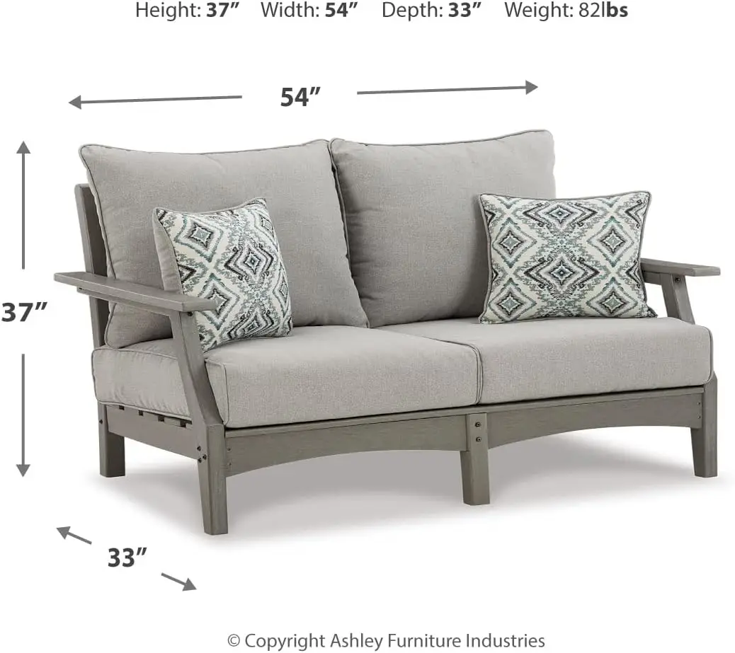 Signature Design by Ashley Outdoor Visola Patio HDPE Loveseat with Nuvella Throw Pillows, Gray