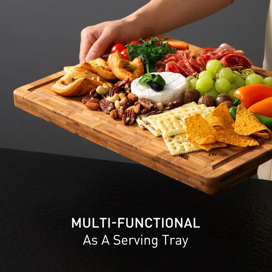 頑丈な竹製まな板セット、無毒の木製まな板、キッチン用、滑り止め、ソリッドエンドグレイン、厚い木製、ジュースグレード