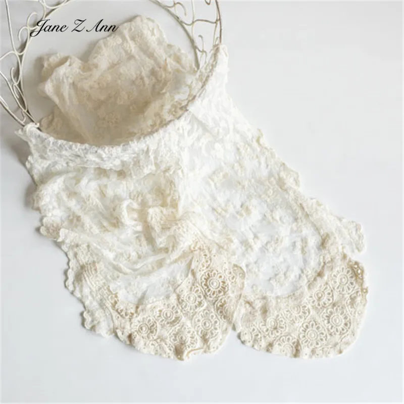 Beige embroidered lace hanging yarn newborn photography props baby  photo wrap pad decoration