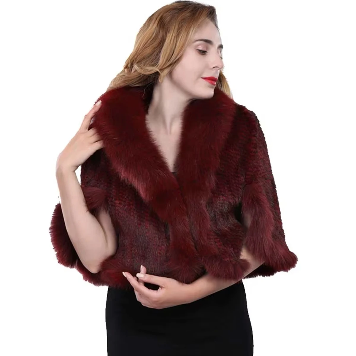 Genuine Leather Mink Fur Shawl With Fox Fur Collar Women's Genuine Leather Fur Shawl 2026 New Arrival Women's Shawl