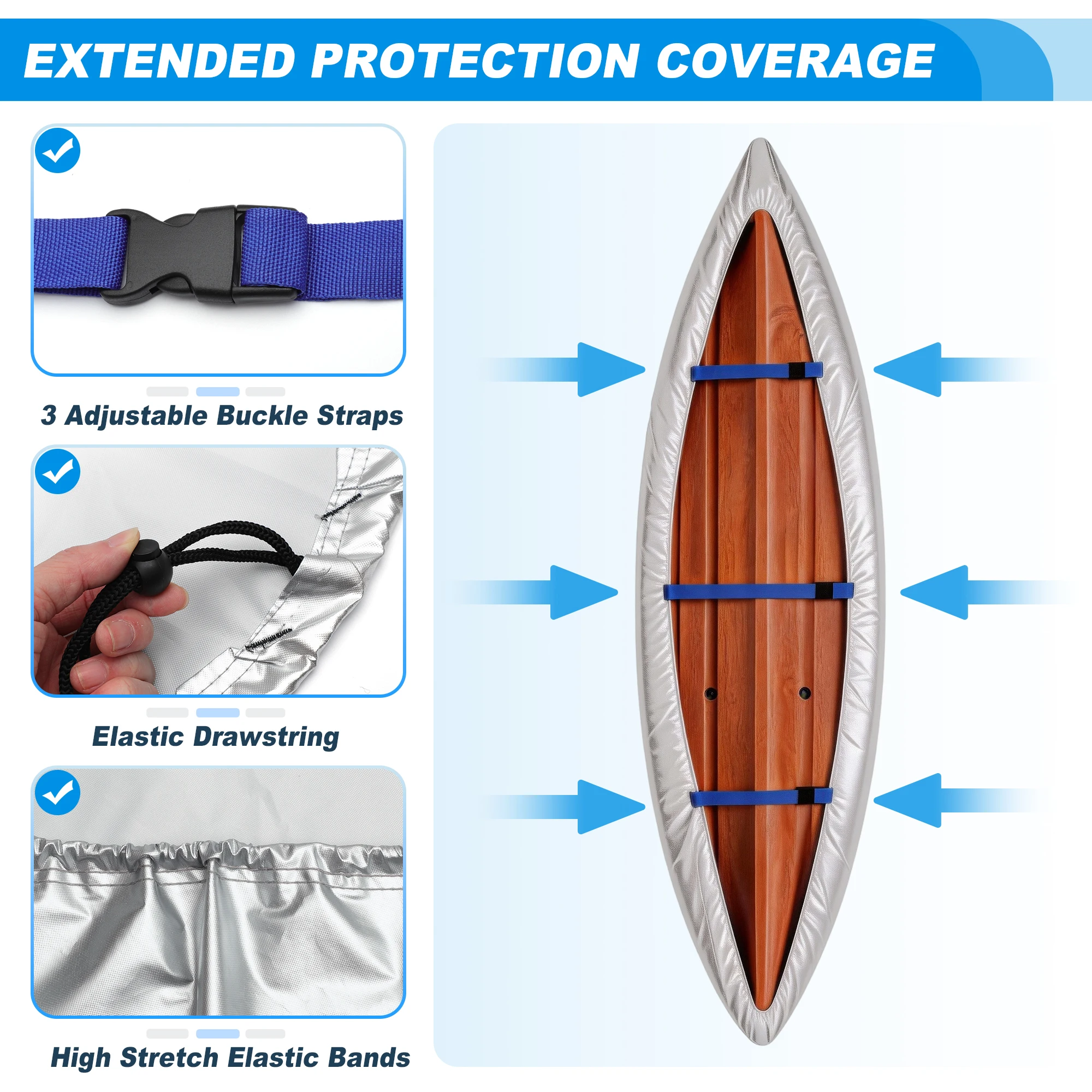 UXCELL Trailerable Boat Cover Waterproof UV Resistant Marine Grade 9.3-15ft Universal Kayak Canoe Fishing Boat Protective Cover