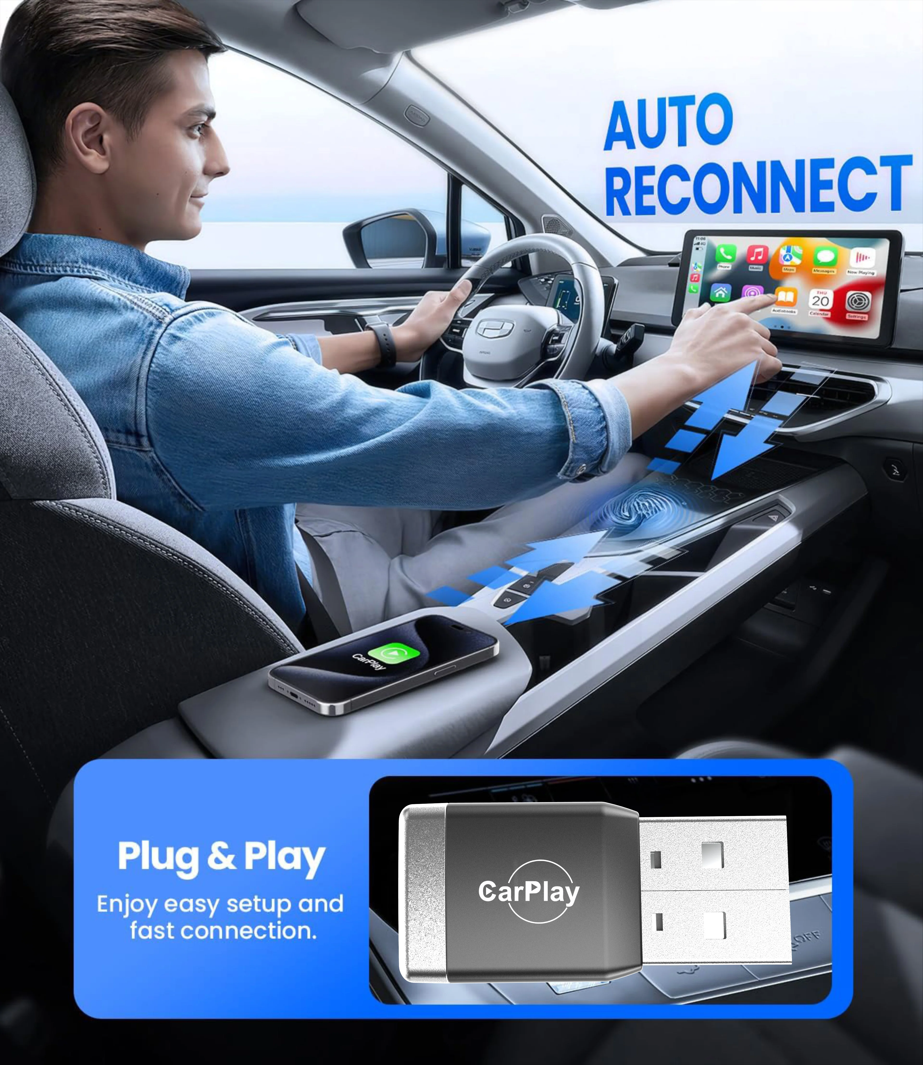 New Wireless CarPlay Android Auto Adapter USB Dongle Smart Mini Box Plug And Play Universal For VW Toyota Nissan Honda Ford Benz