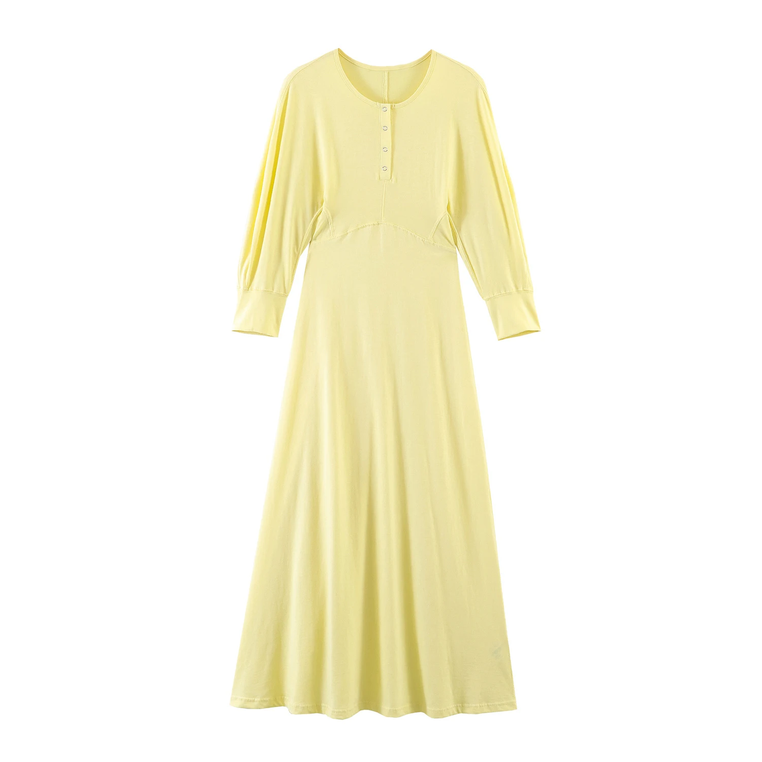 Europäischer und amerikanischer Stil 2026 Frühjahr/Sommer Neuheit Damen Rundhals-Kleid mit Siebenviertelärmeln und Knopfleiste