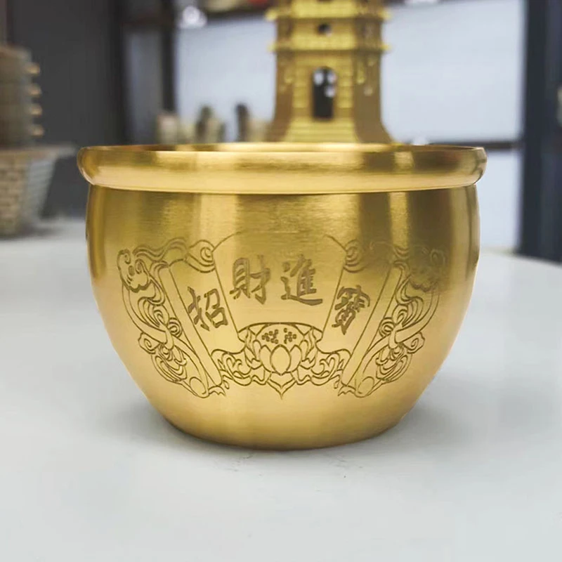 Brass Fengshui Bowl Wealth Luck Home Office Decor Handcarved Statue Copper Ornament Baifu CupYuanbao Cup Souvenir Gift