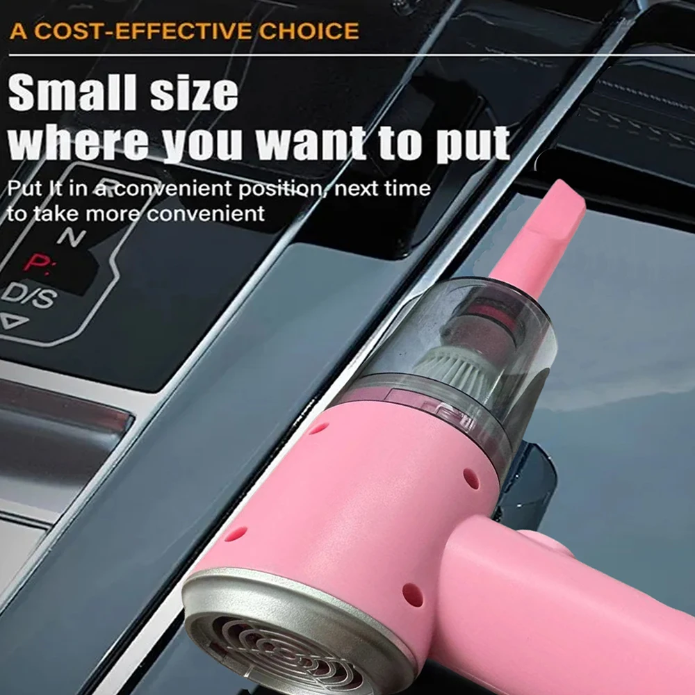 1pc Pink 3 In 1 Integrated Suction And Blowing Vacuum Combination Vacuum Cleaner USB Charging Small Car Household Vacuum Cleaner image 6