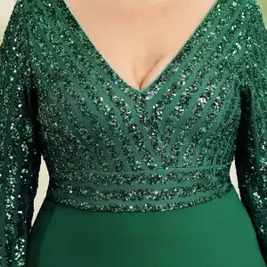Plus -Size -Kleider von langen sexy Ballausschnitten in VA -Linien -Pailletten mit Ärmeln 3/4 2025 Immer schön dunkelgrünes Kleid der Frau der weiblichen Ehre 6 Hauptverkaufskleid mit Mango - №5