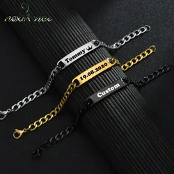 Nextvance Custom Name Bar Bracelets Engraved Date Letters For Men Stainless Steel Personalized Thick Chain Bracelet Jewelry Gift