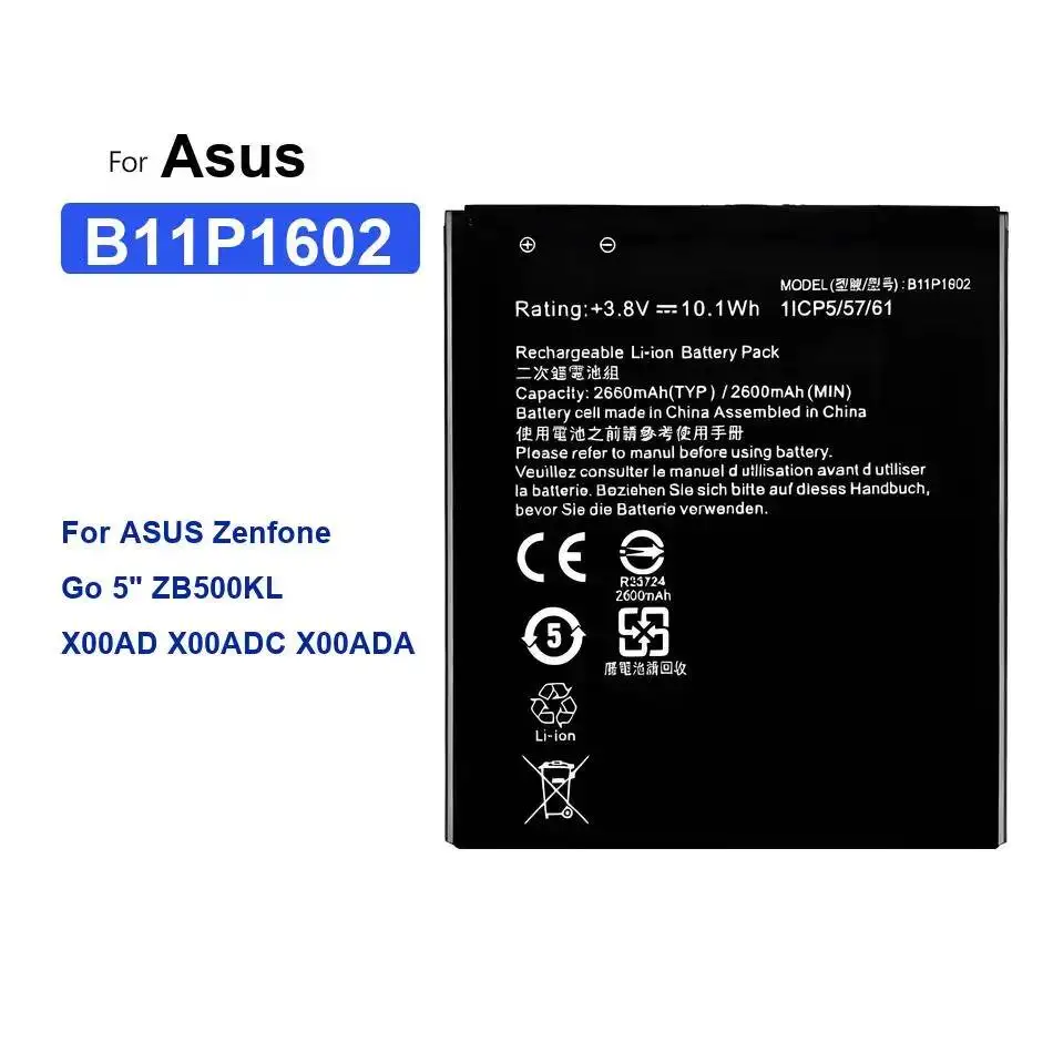 

Stable Mobile Phone Battery For Asus Zenfone GO 5" ZB500KL X00AD X00ADC X00ADA Lightweight B11P1602 2660Mah