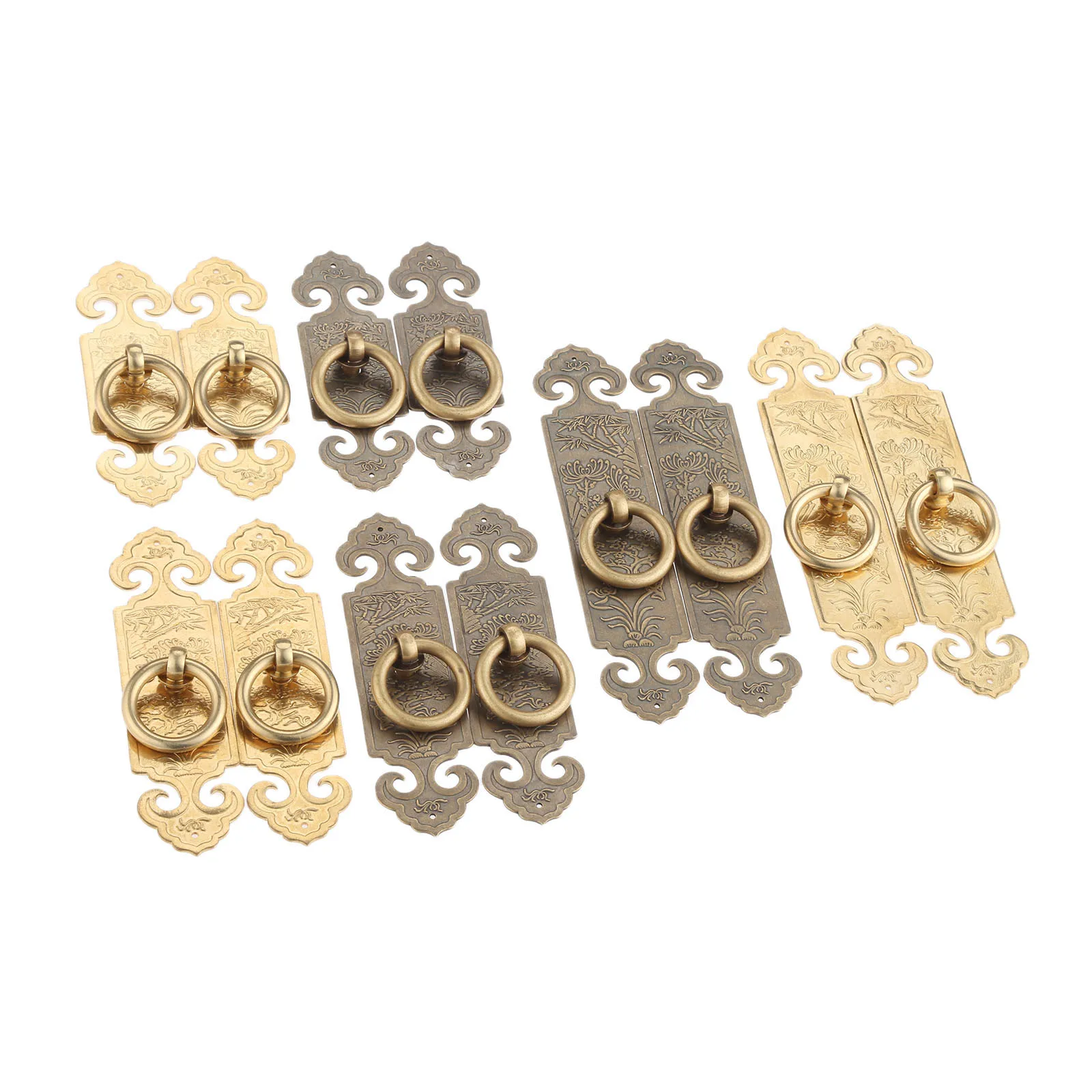 DRELD 2Pcs Antique Chinese Brass Straight Furniture Handle Door Hardware Cabinet Copper Pull Knob for Wood Box 10cm/12cm/15cm