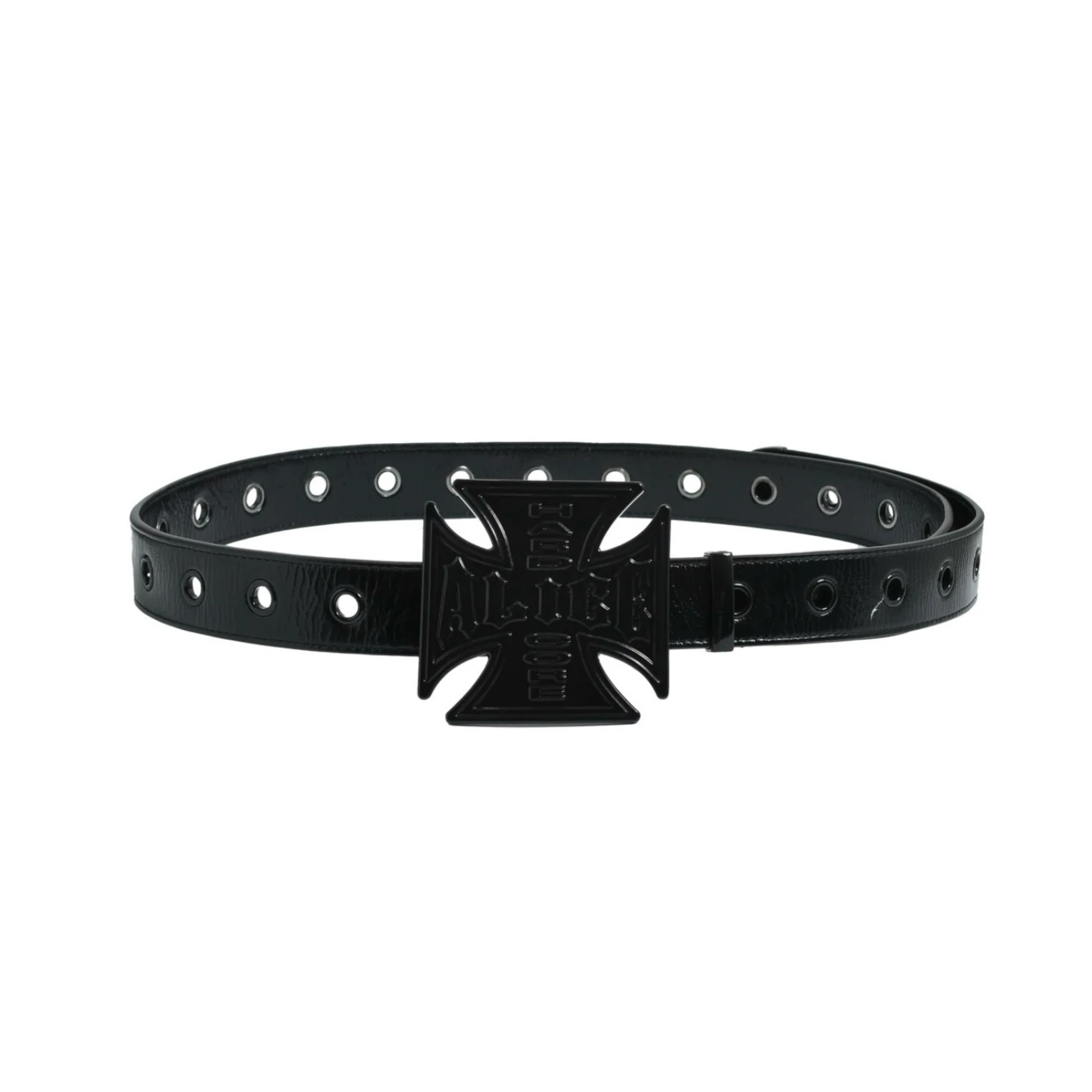 Pure Black Cross Buckle Hole Belt Men Women Style God Object Hip Hop Street Style Leather Belt Casual Commute Geometric Pattern