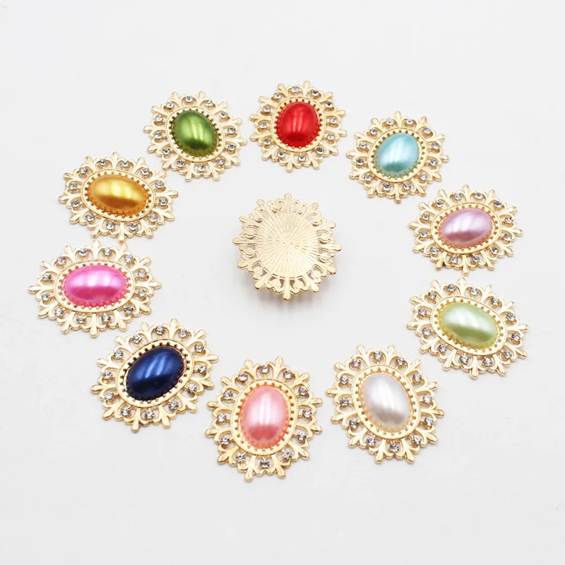 10pcs/lot 28*24MM Rhinestone for Needlework Sewing Flower Buttons for Clothing Diy Manualidades Hair Accessories Decorative