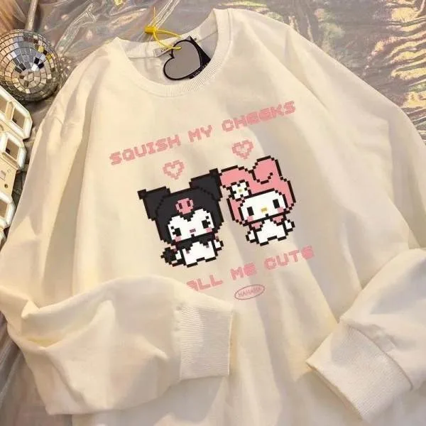 

Pixel style Sanrio Crewneck Hoodie Cartoon Kuromi My Melody Loose Plus Girl Clothes Autumn Winter Thicken Hoodie Gift