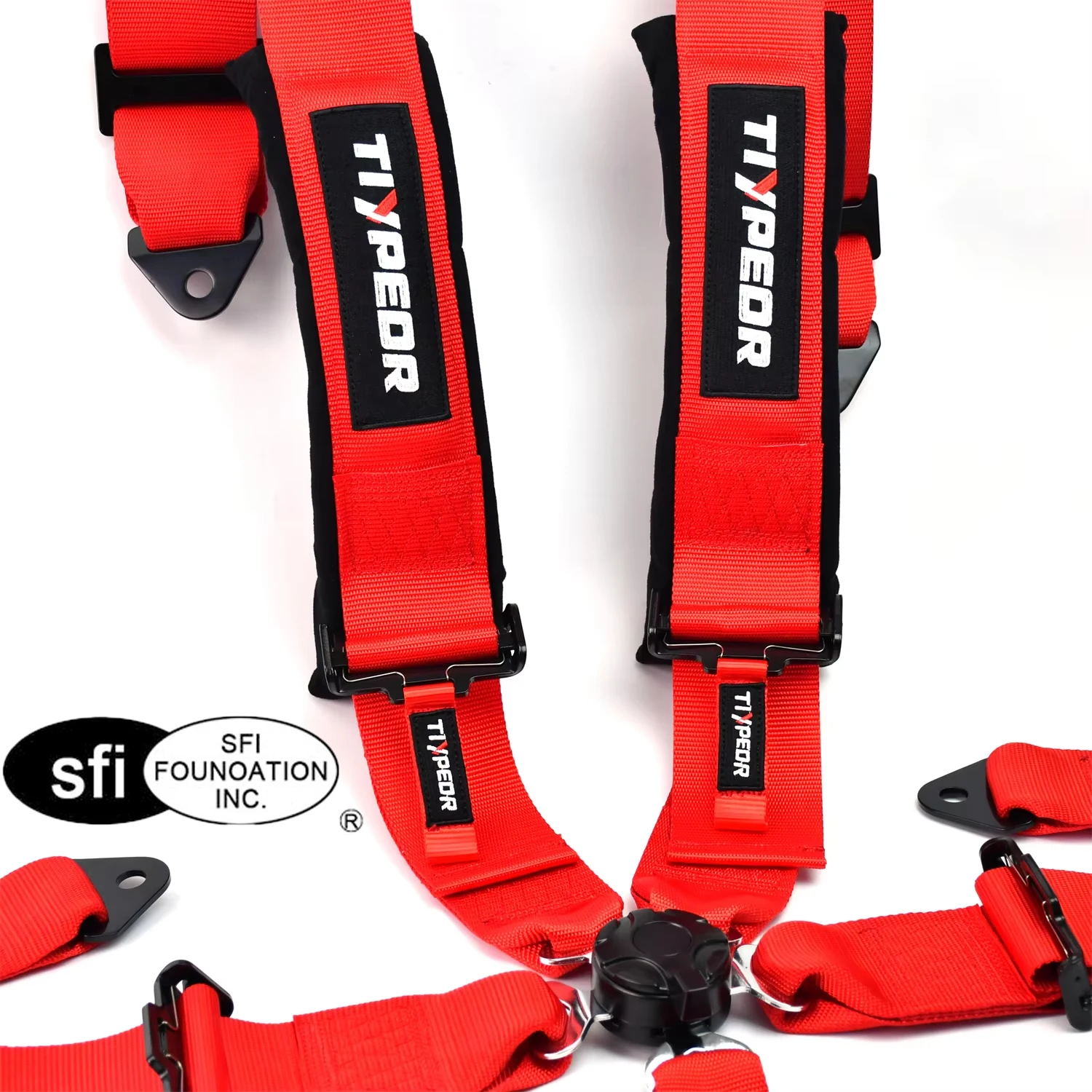 

Сертификация SFI, универсальный быстросъемный 3-дюймовый четырехточечный ремень безопасности для гоночного автомобиля, высококачественный красный полиэстер, автомобильный интерьер