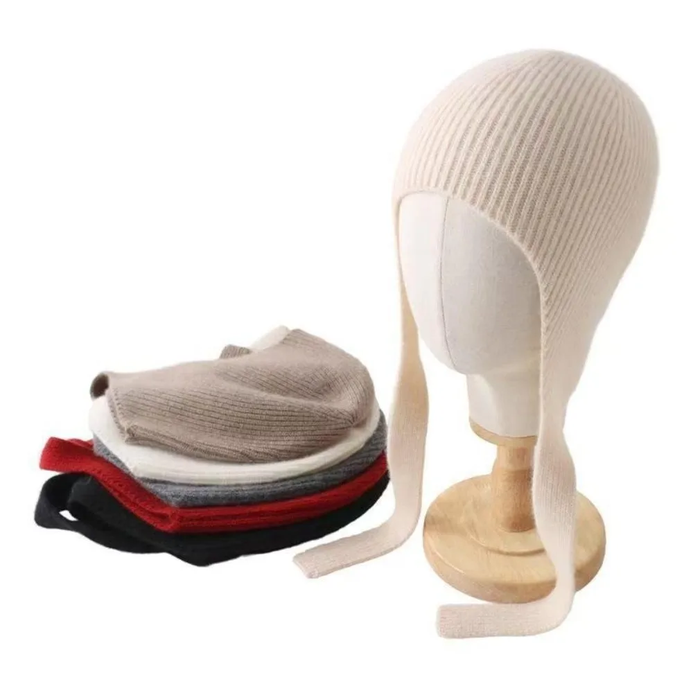 New Ear Flaps Knitted Hat Cold Protection Breathable Winter Beanie Cap Keep Warm Solid Color Ear Protection Hat for Women