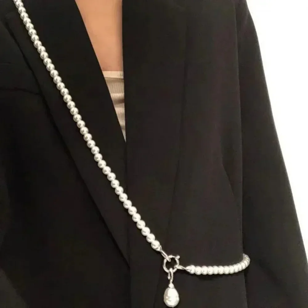 New Exquisite And Fashionable Imitation Pearl Personalized Pendant Long Diagonal Cross Chain For Women Jewelry Accessories Gifts