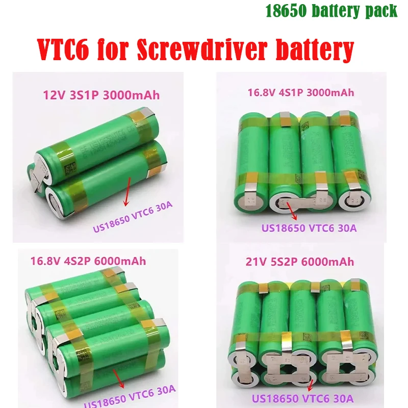 

12V 18650 VTC6 battery 3000mAh 30amps for 12.6v screwdriver battery weld soldering strip 3S1P 12.6v battery pack (customize)