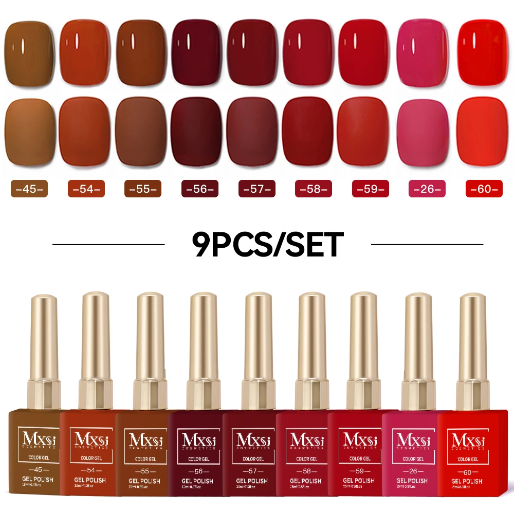 9 Stuks 15 Ml Macaron Kleurrijke Gel Nagellak Set Rood Losweken Uv Led Nagel Gel Vernis Kit Langdurige vloeibare Manicure Vernis