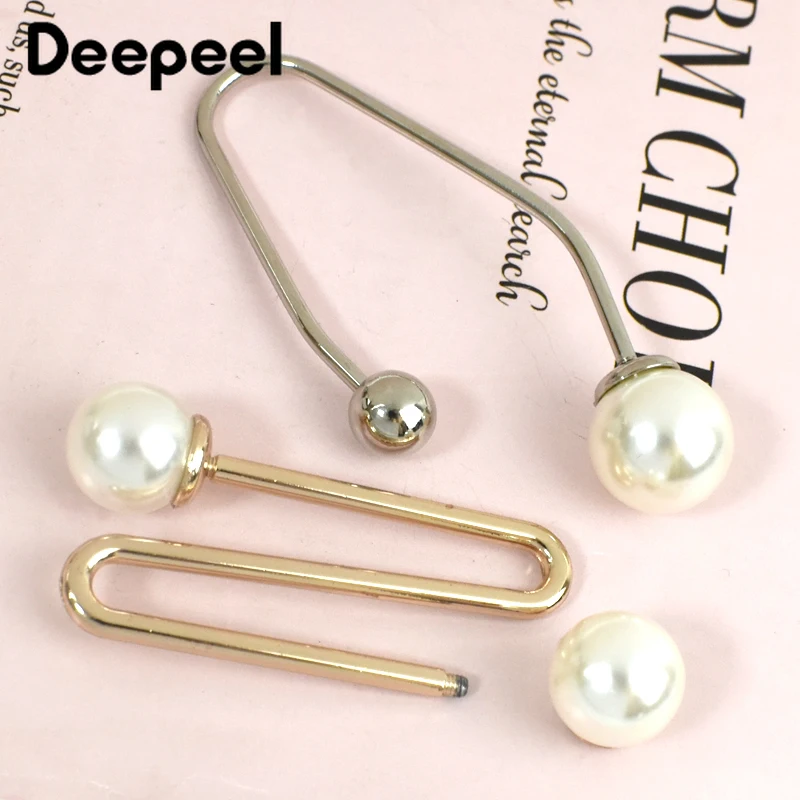 2/4/10Pcs Deepeel Metal Hook Buckle U-shaped Screw Decorative Clasp Dress Shirt Double-headed Pearl Irregular Spiral Button