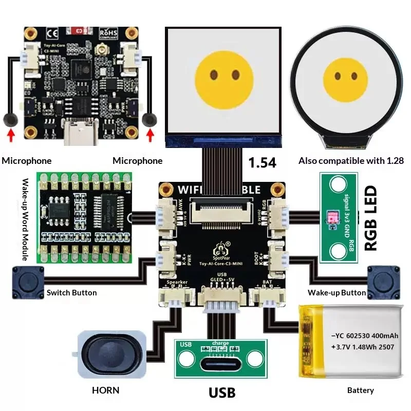 Xiaozhi AI Chatbot ESP32C3 Mini Development Board Toy Doll Core Electronic Eye Smart Voice Robot Module