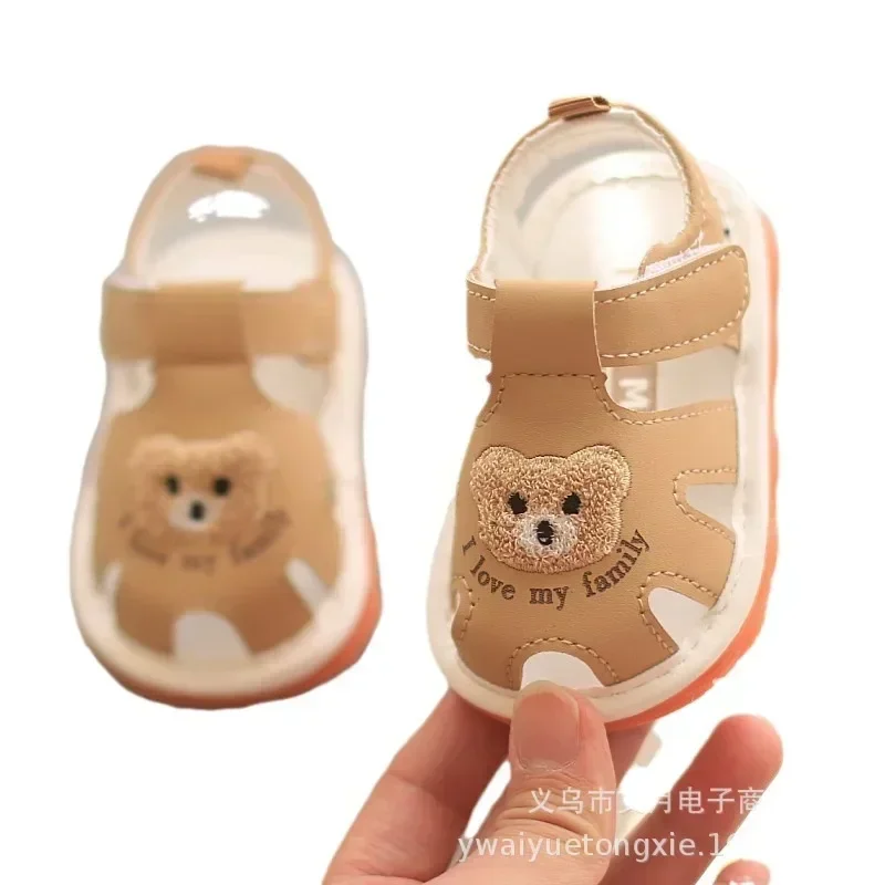 Cartoon Teddy Bear Pattern Baby Walking Shoes Soft Thick Flat Soled Shoes Anti Slip Outdoor Breathable Casual Shoes Unisex