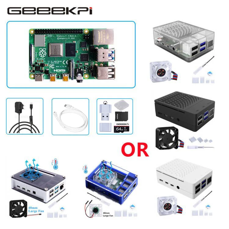 Novo! GeeekPi-Shell Arylic Case ABS, Kit Completo DIY com Dissipadores de Alimentação e Cartão SD, Raspberry Pi 4 Model B, 8GB, 4GB, 2GB de RAM