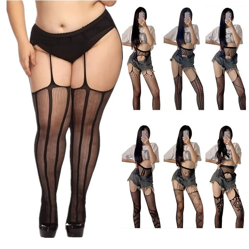 

Women Sexy Black Plus Size Tights OverSize Knee Thigh High Fishnet Stockings Large Size See Through Mesh Pantyhose Leggings XXL