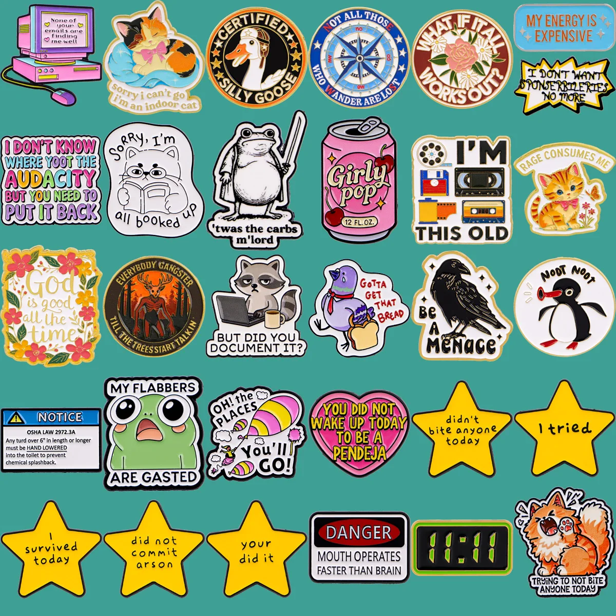 

Kawaii Silly Goose Enamel Pin Cartoon Lapel Pins for Backpacks Clothes Quotations Badges Star Brooch Jewelry Gifts for Friends