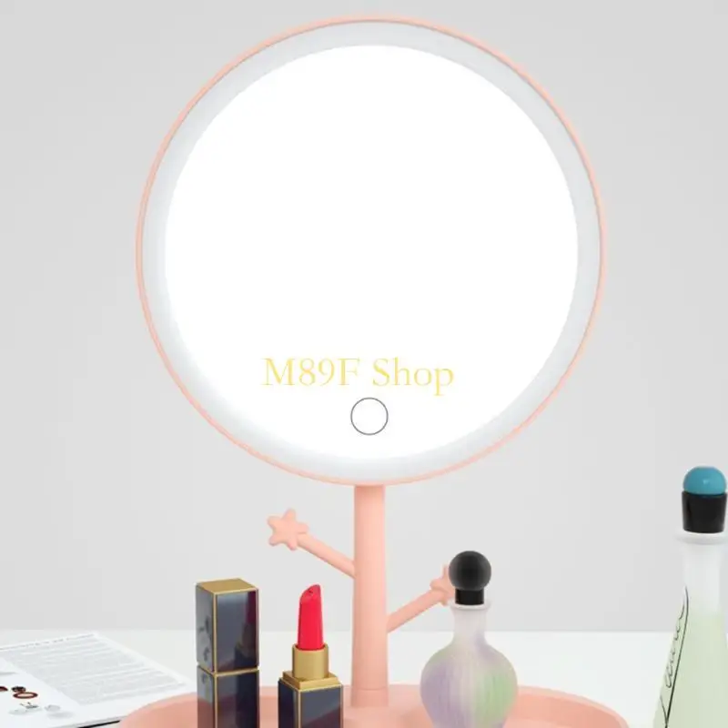 M89F LED beleuchtete Desktop -Make -up -Spiegel mit Basishaken USB wiederaufladbare tragbare tragbare tragbare Dimmlampe
