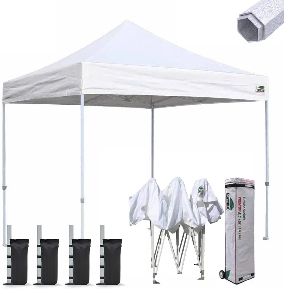 

USA Premium 10'x10' Pop up Canopy Tent Commercial Instant Canopies Shelter with Heavy Duty Wheeled Carry Bag Bonus 4 Sand Bags(W